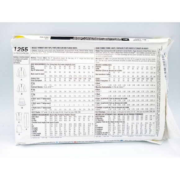 Simplicity Uncut Skirt Pants Top Sewing Pattern 1255 AA Sizes 10 thru 18 Threads - Picture 2 of 2